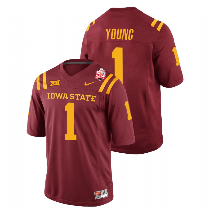 Men's Cardinal Iowa State Cyclones Isheem Young 2021 Fiesta Bowl College Football Jersey