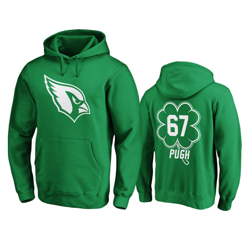 Men's Cardinals Justin Pugh Green St. Patrick's Day White Logo Pullover Hoodie