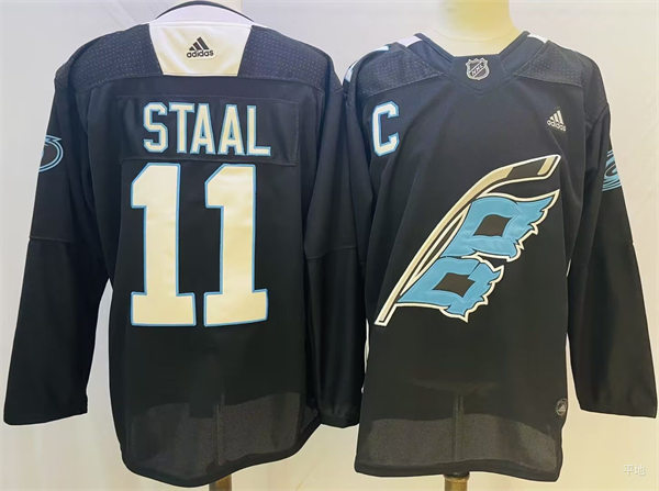 Men's Carolina Hurricanes #11 Jordan Staal 2022 Warm-up Black Night Stitched Jersey