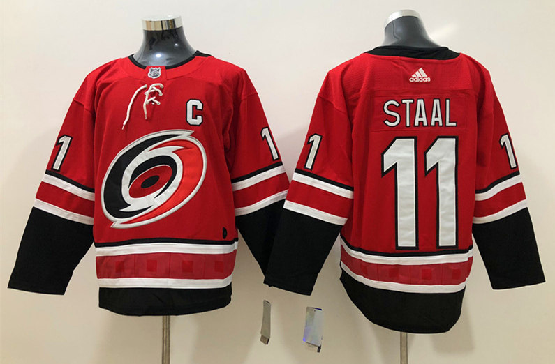 Men's Carolina Hurricanes #11 Jordan Staal Adidas Home Red Stitched Jersey
