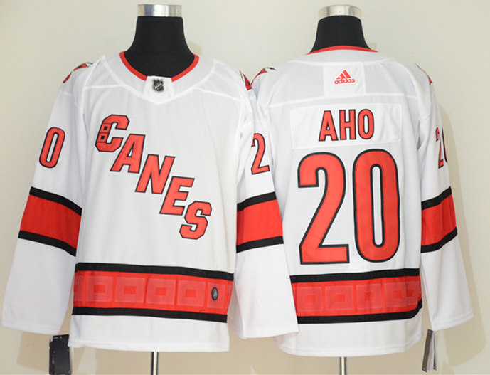Men's Carolina Hurricanes #20 Sebastian Aho Adidas White Away Retro Stitched Jersey