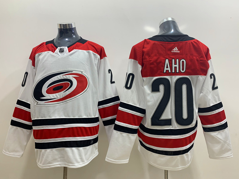 Men's Carolina Hurricanes #20 Sebastian Aho Adidas White Away Stitched Jersey