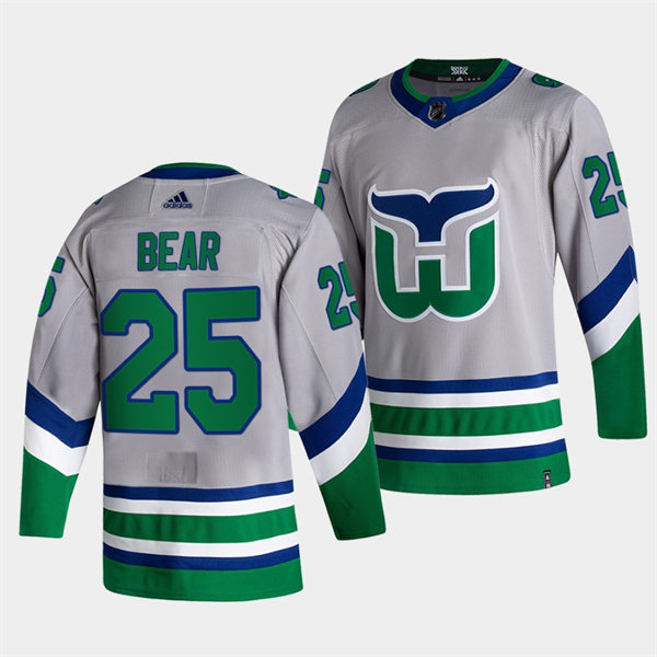 Men's Carolina Hurricanes #25 Ethan Bear silvery grey Adidas 2021 NHL REVERSE RETRO Stitched JERSEYS