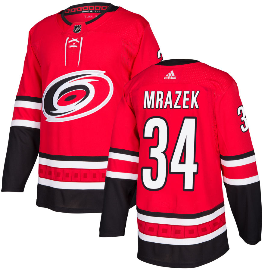 Men's Carolina Hurricanes #34 Petr Mrazek Adidas Home Red Stitched Jersey