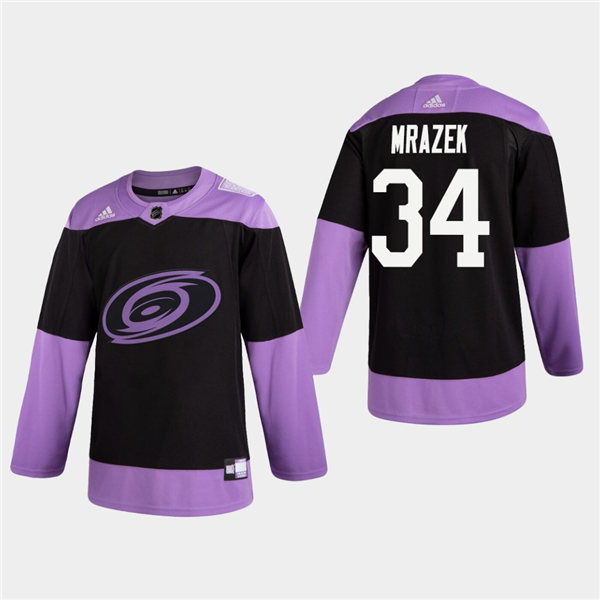 Men's Carolina Hurricanes #34 Petr Mrazek Hockey Fights Cancer Practice Black Stitched Jersey
