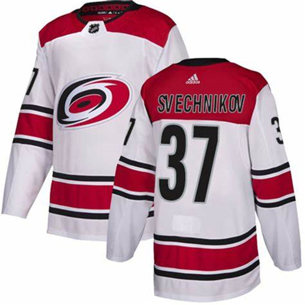Men's Carolina Hurricanes #37 Andrei Svechnikov Adidas White Away Stitched Jersey
