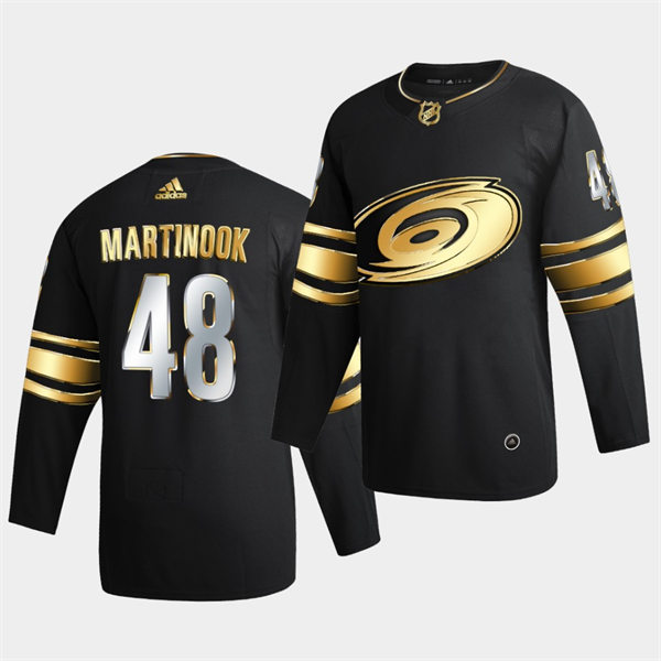 Men's Carolina Hurricanes #48 Jordan Martinook Adidas 2021-22 Black Golden Edition Limited Stitched Jersey