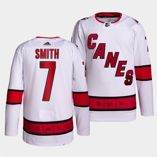 Men's Carolina Hurricanes #7 Brendan Smith Adidas White Away Premier Player Stitched Jersey