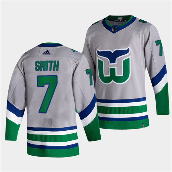 Men's Carolina Hurricanes #7 Brendan Smith silvery grey Adidas 2021 NHL REVERSE RETRO Stitched JERSEYS