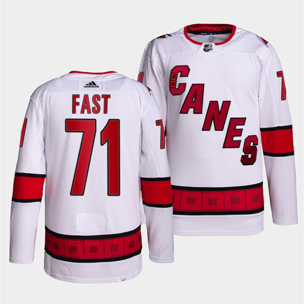 Men's Carolina Hurricanes #71 Jesper Fast Adidas White Away Premier Player Stitched Jersey