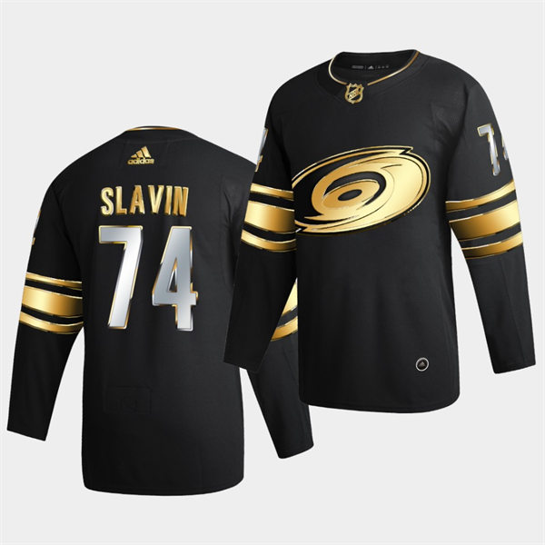 Men's Carolina Hurricanes #74 Jaccob Slavin Adidas 2021-22 Black Golden Edition Limited Stitched Jersey