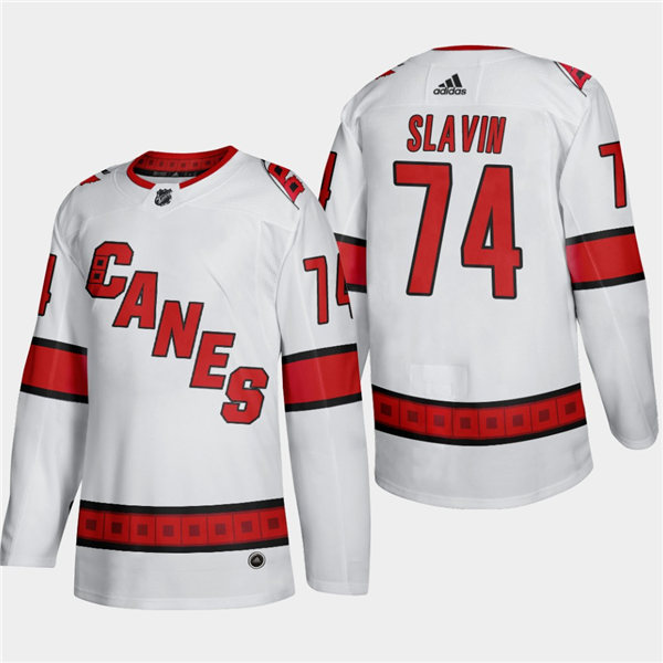 Men's Carolina Hurricanes #74 Jaccob Slavin Adidas White Away Retro Stitched Jersey