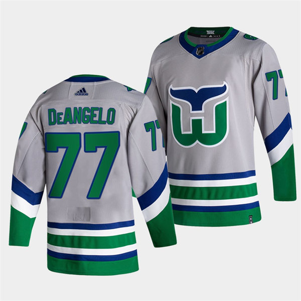Men's Carolina Hurricanes #77 Tony DeAngelo silvery grey Adidas 2021 NHL REVERSE RETRO Stitched JERSEYS