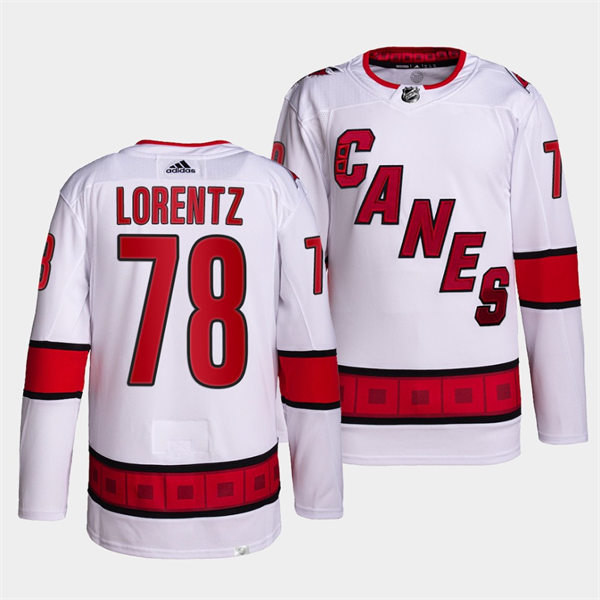 Men's Carolina Hurricanes #78 Steven Lorentz Adidas White Away Premier Player Stitched Jersey