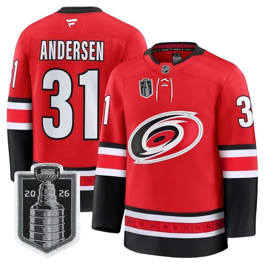 Men's Carolina Hurricanes 2026 Stanley Cup Patch Premium Jersey - All Stitched Frederik Andersen       31