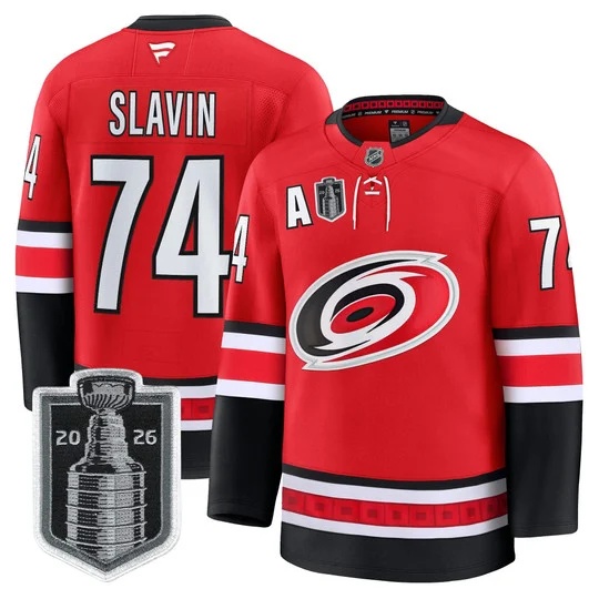 Men's Carolina Hurricanes 2026 Stanley Cup Patch Premium Jersey - All Stitched Jaccob Slavin    74