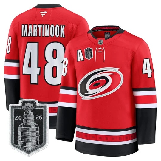 Men's Carolina Hurricanes 2026 Stanley Cup Patch Premium Jersey - All Stitched Jordan Martinook       48