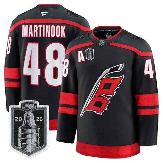 Men's Carolina Hurricanes 2026 Stanley Cup Patch Premium Jersey - All Stitched Jordan Martinook 48