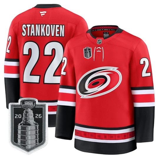 Men's Carolina Hurricanes 2026 Stanley Cup Patch Premium Jersey - All Stitched Logan Stankoven   22