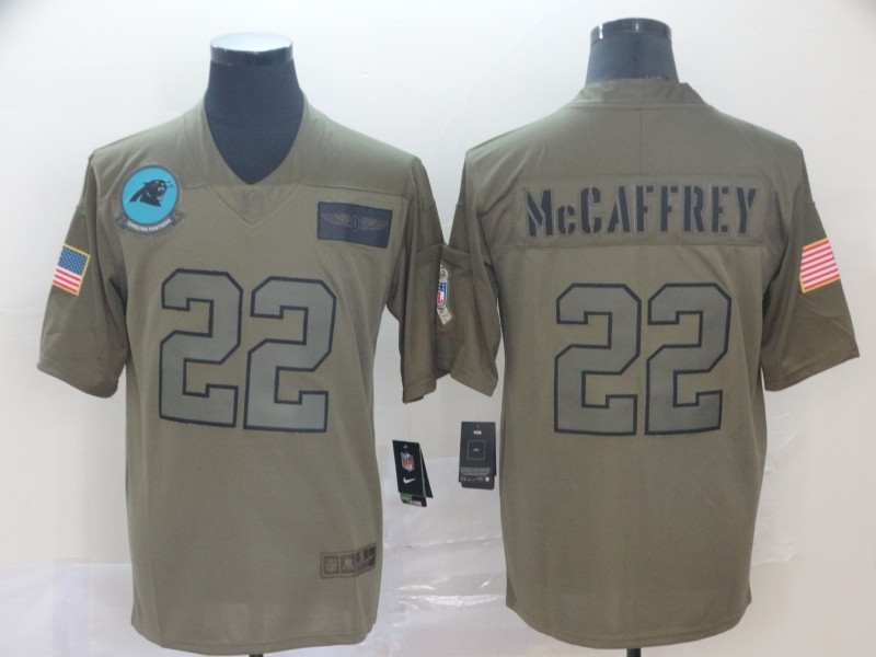 Men's Carolina Panthers #22 Christian McCaffrey 2019 Olive Camo Salute to Service Limited Stitched Jersey