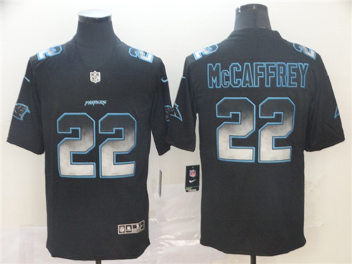 Men's Carolina Panthers #22 Christian McCaffrey NFL TEAMS Black Smoke Fashion Limited Stitched Jersey