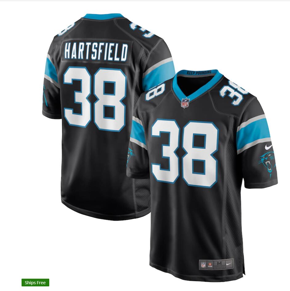 Men's Carolina Panthers #38 Myles Hartsfield Nike Black Game Football Jersey