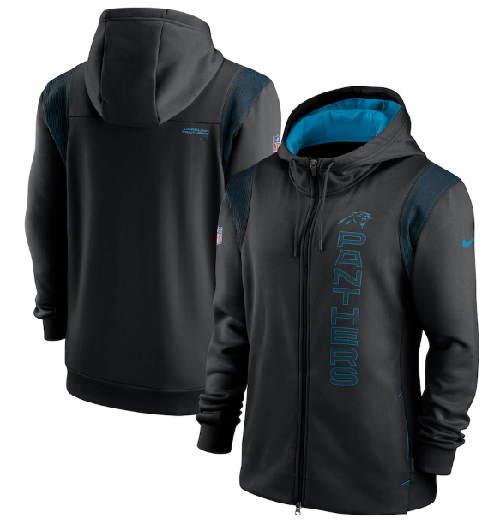 Men's Carolina Panthers 2021 Black Sideline Team Performance Full-Zip Hoodie