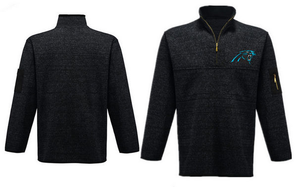 Men's Carolina Panthers Antigua Charcoal Fortune Sweater Knit Microfleece Quarter-Zip Pullover Jacket - Anthracite