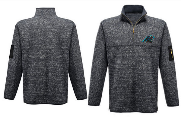 Men's Carolina Panthers Antigua Charcoal Fortune Sweater Knit Microfleece Quarter-Zip Pullover Jacket - Charcoal