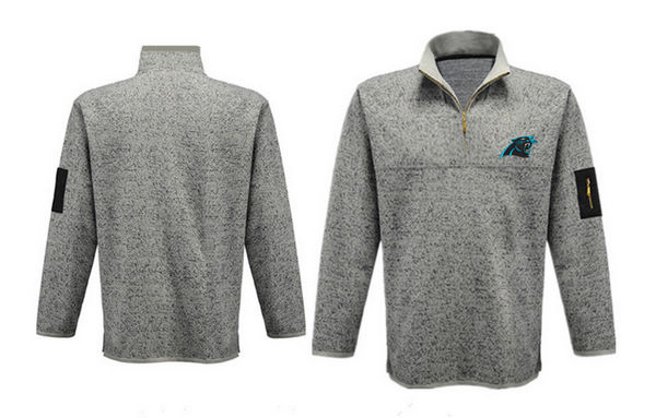 Men's Carolina Panthers Antigua Charcoal Fortune Sweater Knit Microfleece Quarter-Zip Pullover Jacket - Grey