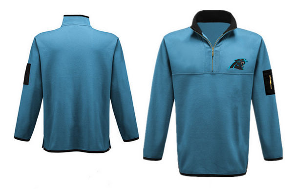 Men's Carolina Panthers Antigua Charcoal Fortune Sweater Knit Microfleece Quarter-Zip Pullover Jacket - Navy Blue
