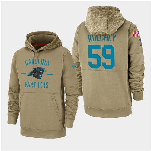 Men's Carolina Panthers Luke Kuechly 2019 Salute to Service Sideline Therma Pullover Hoodie - Tan