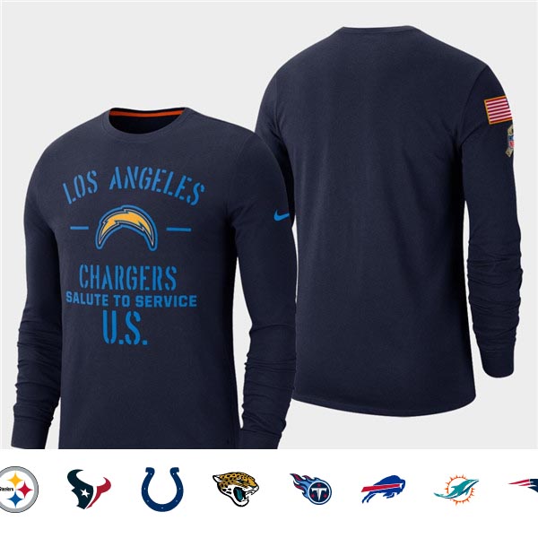 Men's Chargers Navy 2019 Salute to Service Sideline Long Sleeve T-Shirt