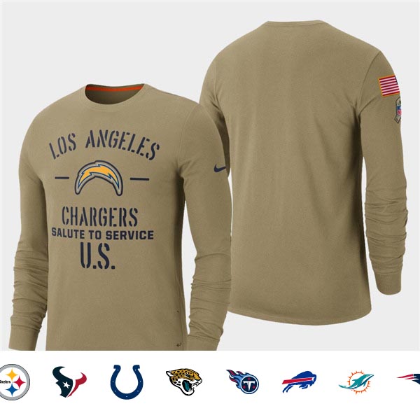 Men's Chargers Tan 2019 Salute to Service Sideline Long Sleeve T-Shirt