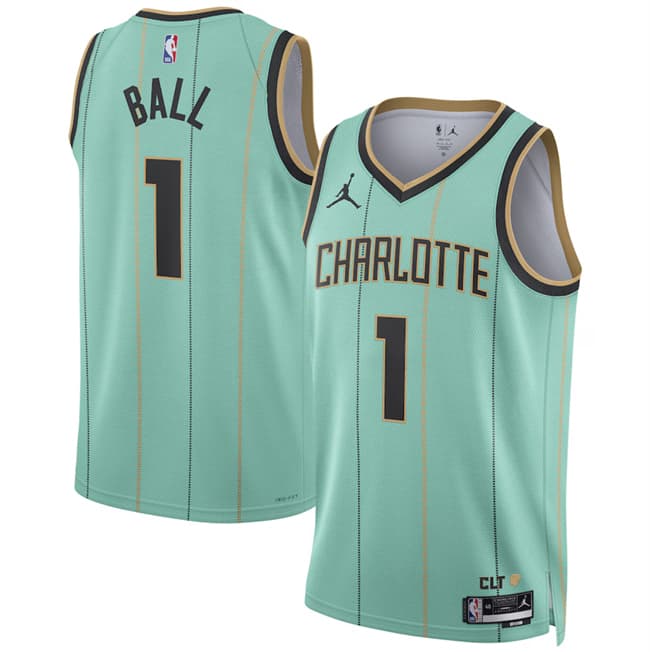 Men's Charlotte Hornets #1 LaMelo Ball Mint 2024-25 City Edition Stitched Basketball Jersey