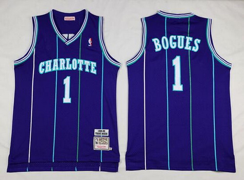 Men's Charlotte Hornets #1 Muggsy Bogues 1992-93 Purple Hardwood Classics Soul Swingman Throwback