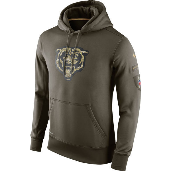 Men's Chicago Bears Team Logo Green Stitched Nike Olive Salute To Service Hoodie
