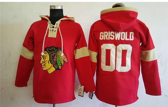 Men's Chicago Blackhawks #00 Clark Griswold All Red Stitched NHL Old Time Hockey Hoodie Stitched