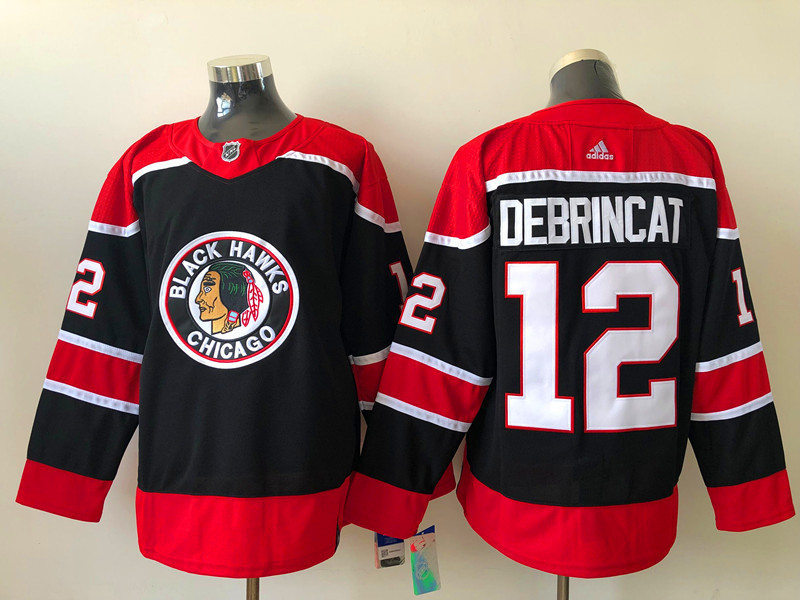 Men's Chicago Blackhawks #12 Alex DeBrincat Black Adidas 2020-21 Reverse Retro Alternate NHL Stitched Jersey