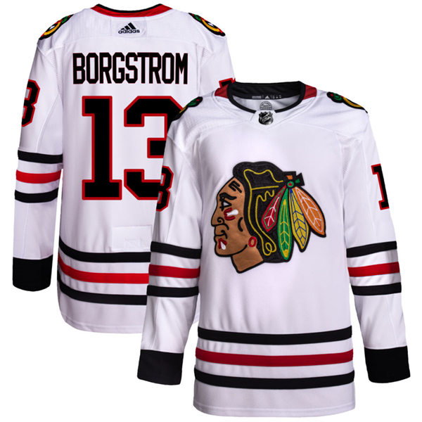 Men's Chicago Blackhawks #13 Henrik Borgstrom Adidas Away White Stitched Stitched Jersey