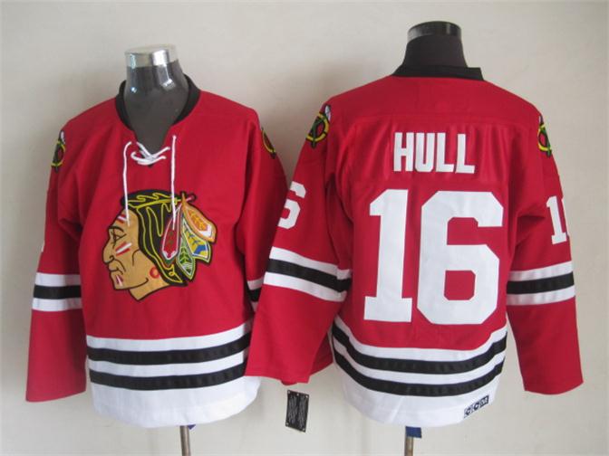 Men's Chicago Blackhawks #16 BOBBY HULL Red 1962 CCM Vintage Throwback NHL Jersey Stitched