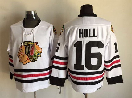 Men's Chicago Blackhawks #16 Bobby Hull White CCM Vintage Throwback Stitched Jersey