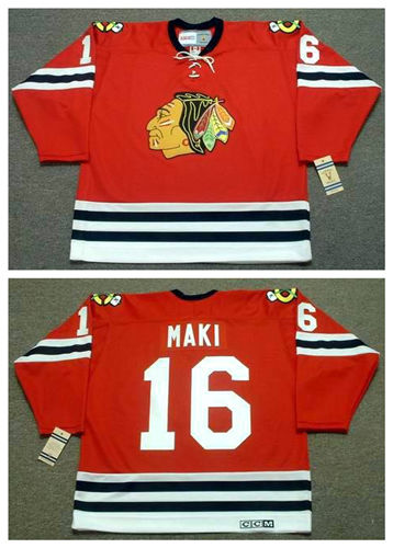Men's Chicago Blackhawks #16 CHICO MAKI 1963 CCM Vintage Throwback RED Stitched Jersey