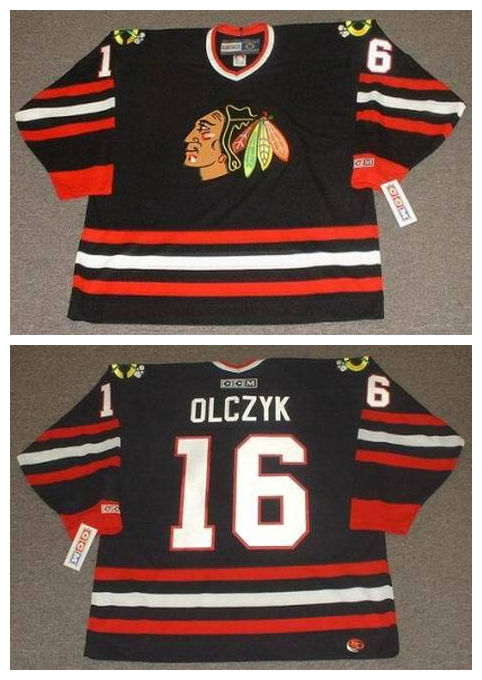 Men's Chicago Blackhawks #16 ED OLCZYK 1999 CCM Throwback Alternate NHL Hockey Stitched Jersey