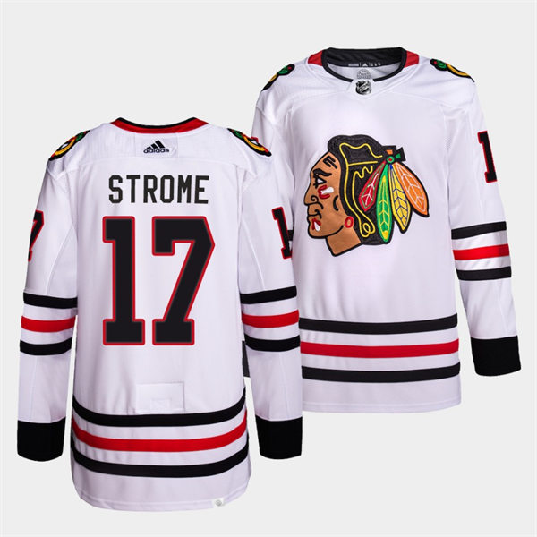 Men's Chicago Blackhawks #17 Dylan Strome Adidas Away White Stitched Stitched Jersey