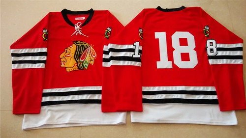 Men's Chicago Blackhawks #18 Denis Savard 1960-61 Red Vintage Stitched Jersey