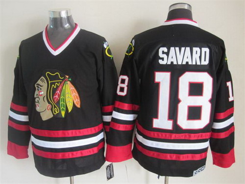 Men's Chicago Blackhawks #18 Denis Savard Black CCM 1996 Vintage Throwback Stitched Jersey