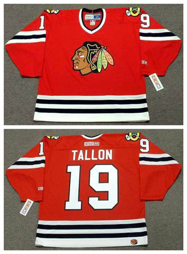 Men's Chicago Blackhawks #19 DALE TALLON 1975 CCM Throwback Home Red Hockey Jersey Stitched