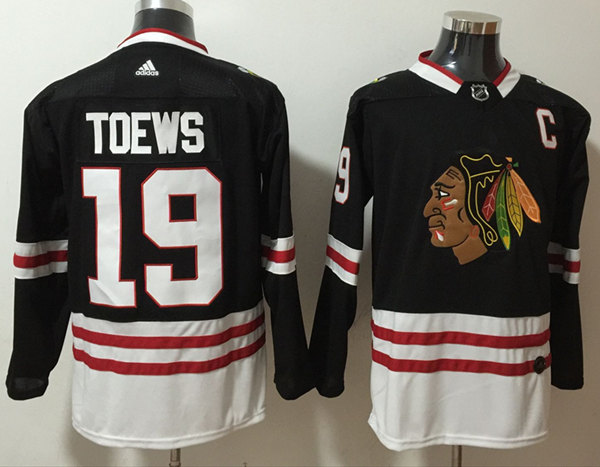 Men's Chicago Blackhawks #19 Jonathan Toews Black Cream Adidas 2020-21 Reverse Retro Alternate Stitched