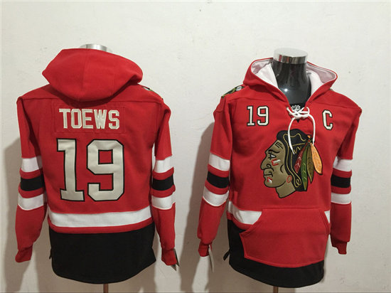 Men's Chicago Blackhawks #19 Jonathan Toews NEW Red Stitched NHL Old Tim Hockey Hoodie Stitched